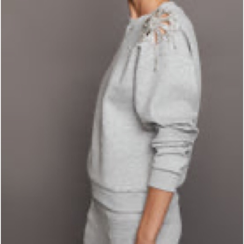 Carbon38 Rhinestone cut out Gray Sweatshirt with Embellished Shoulder - Picture 14 of 16